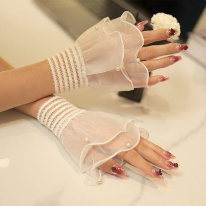 Pearl Trim Organza Ruffle Cuff Sleeves (MAC424) - A-1 Thread Vault
