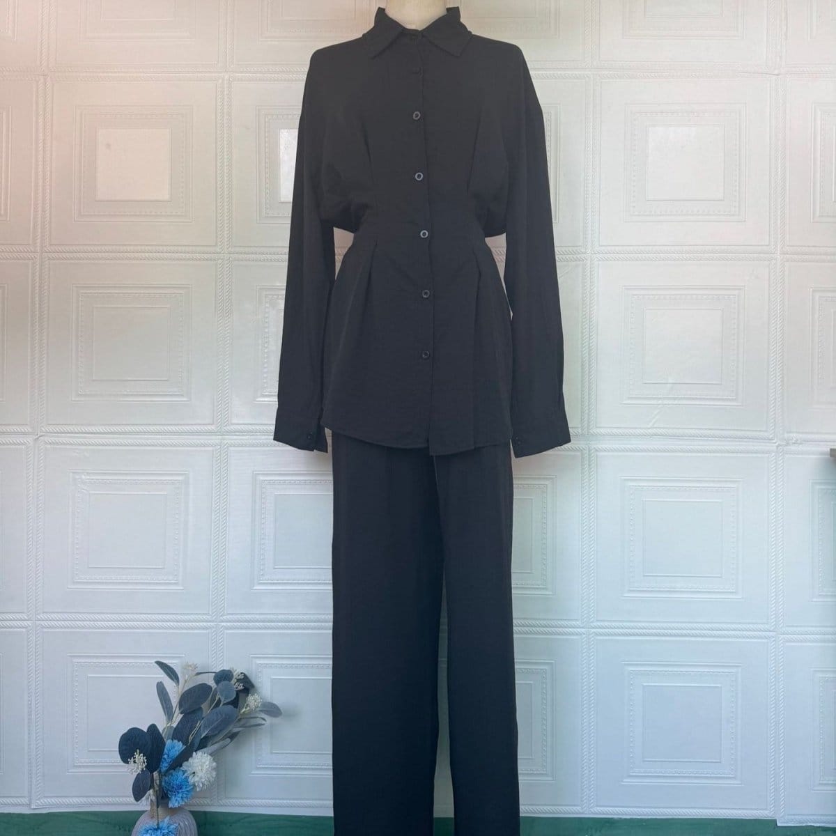 Peplum Shirt & Wide-Leg Trousers Co-ord Set(MS481) - A-1 Thread Vault