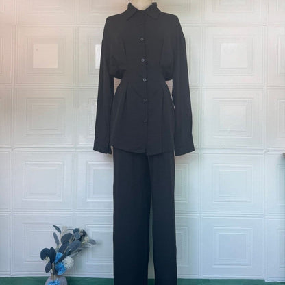 Peplum Shirt & Wide-Leg Trousers Co-ord Set(MS481) - A-1 Thread Vault