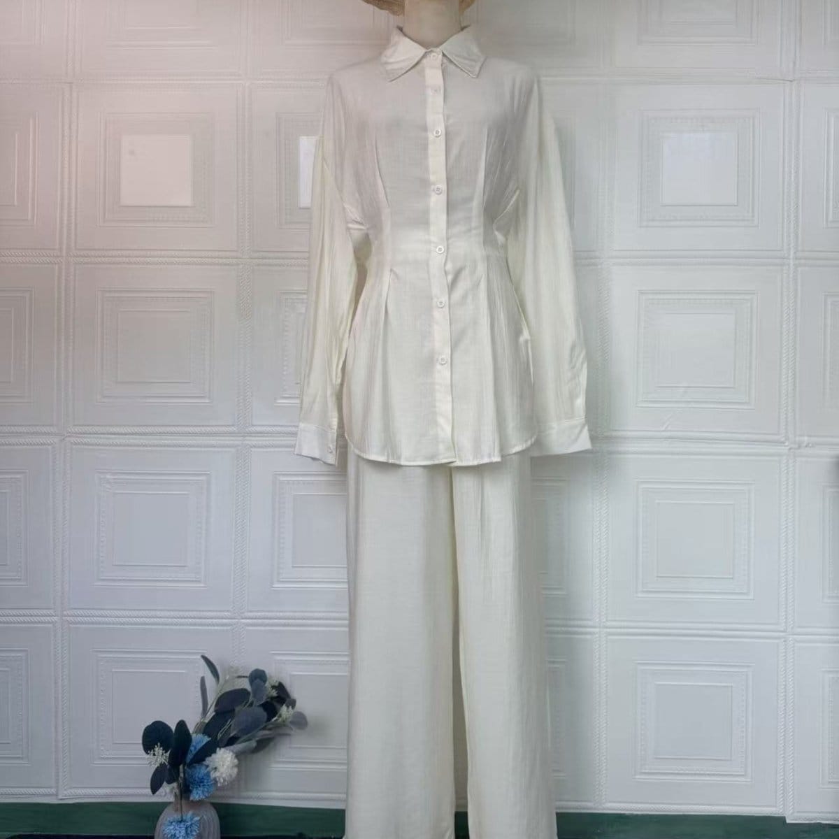Peplum Shirt & Wide-Leg Trousers Co-ord Set(MS481) - A-1 Thread Vault