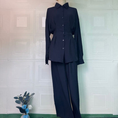 Peplum Shirt & Wide-Leg Trousers Co-ord Set(MS481) - A-1 Thread Vault