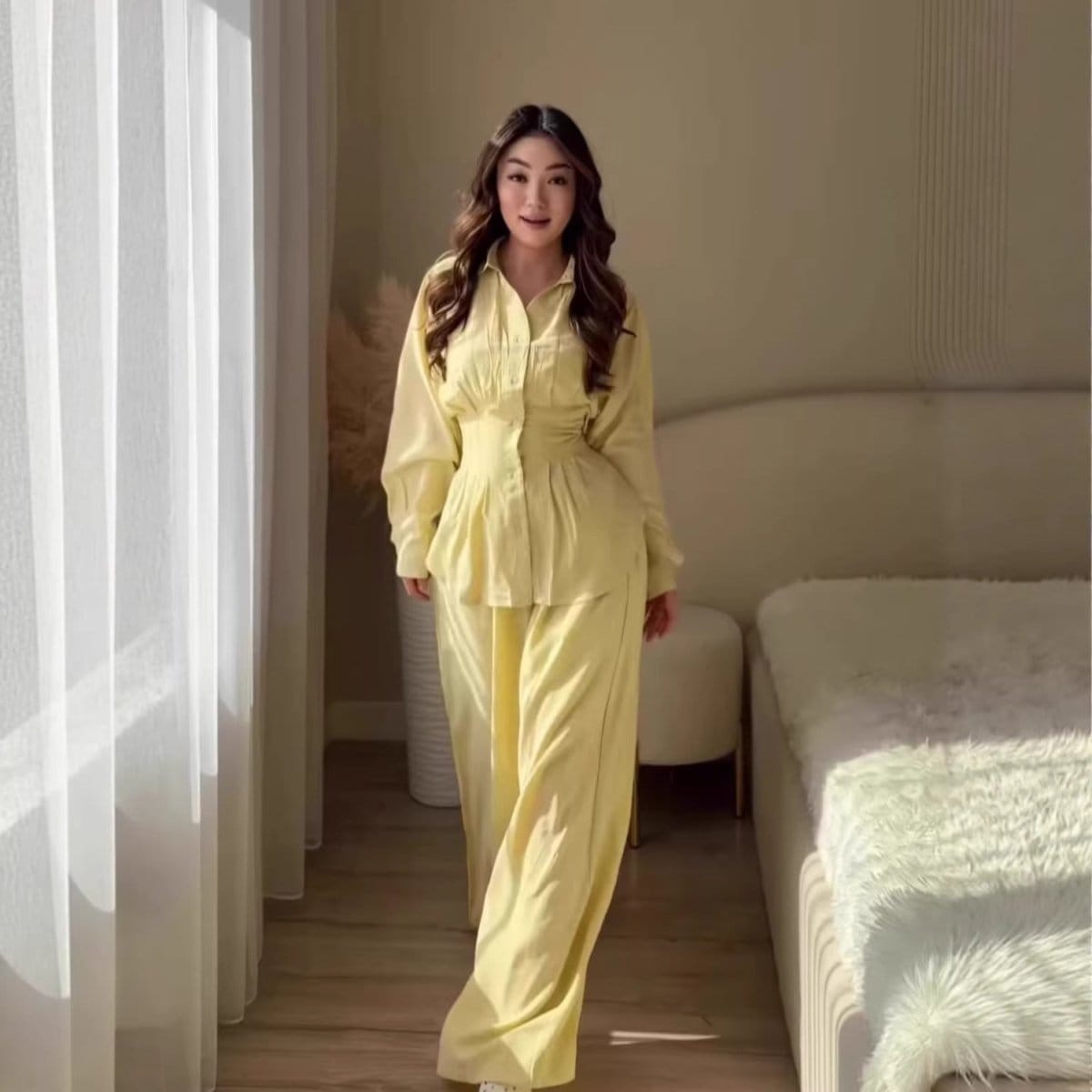 Peplum Shirt & Wide-Leg Trousers Co-ord Set(MS481) - A-1 Thread Vault