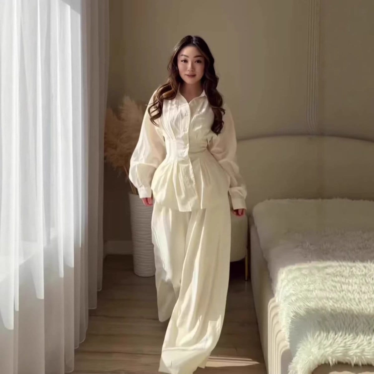 Peplum Shirt & Wide-Leg Trousers Co-ord Set(MS481) - A-1 Thread Vault
