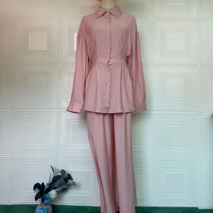 Peplum Shirt & Wide-Leg Trousers Co-ord Set(MS481) - A-1 Thread Vault