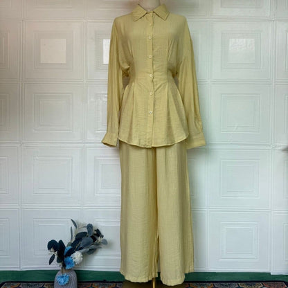 Peplum Shirt & Wide-Leg Trousers Co-ord Set(MS481) - A-1 Thread Vault