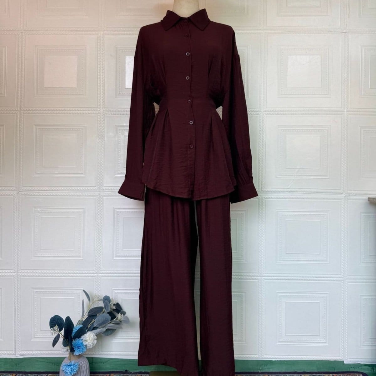 Peplum Shirt & Wide-Leg Trousers Co-ord Set(MS481) - A-1 Thread Vault