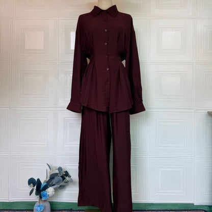 Peplum Shirt & Wide-Leg Trousers Co-ord Set(MS481) - A-1 Thread Vault