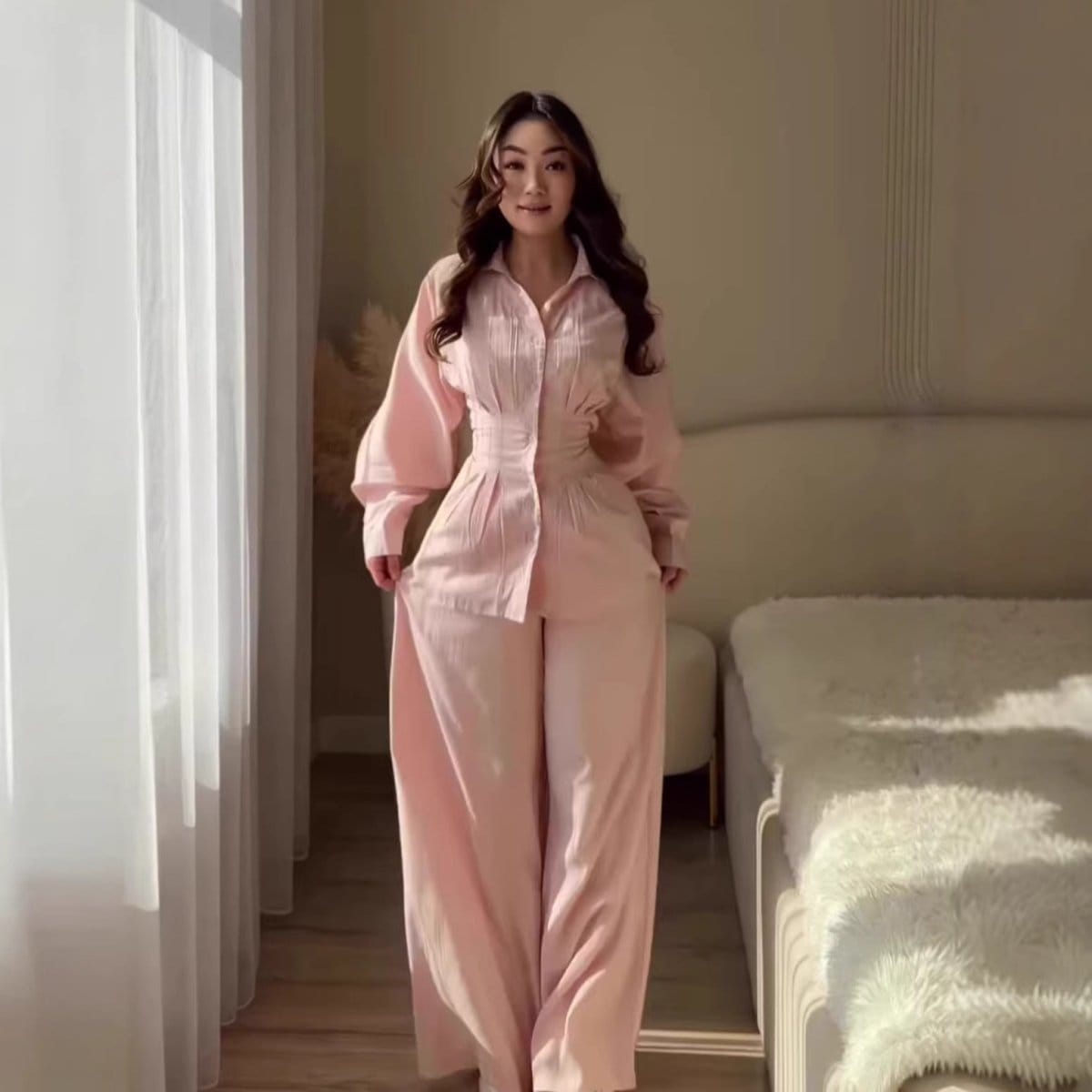 Peplum Shirt & Wide-Leg Trousers Co-ord Set(MS481) - A-1 Thread Vault