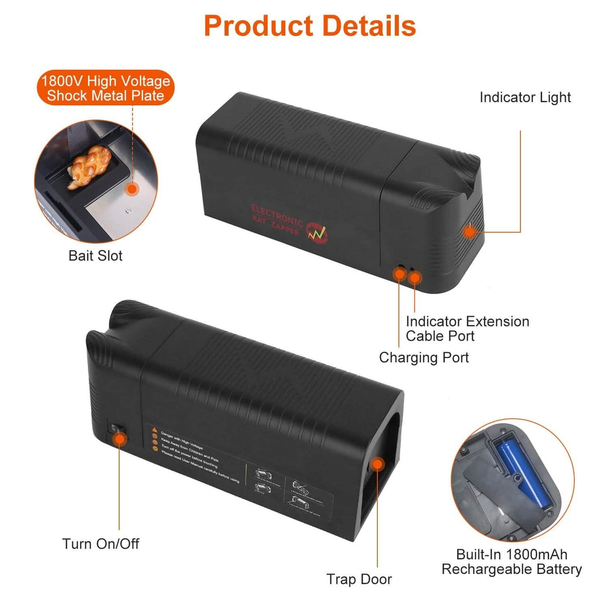 Pest Control Rechargeable Shock Mice Killer with 1800V High Voltage - A-1 Thread Vault