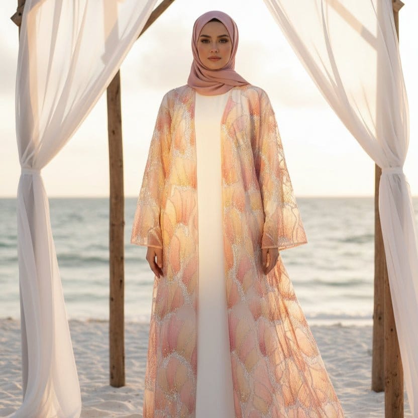 Petal Glow Hand-Embroidered Open Abaya — Secret Garden Series (MOA295) - A-1 Thread Vault