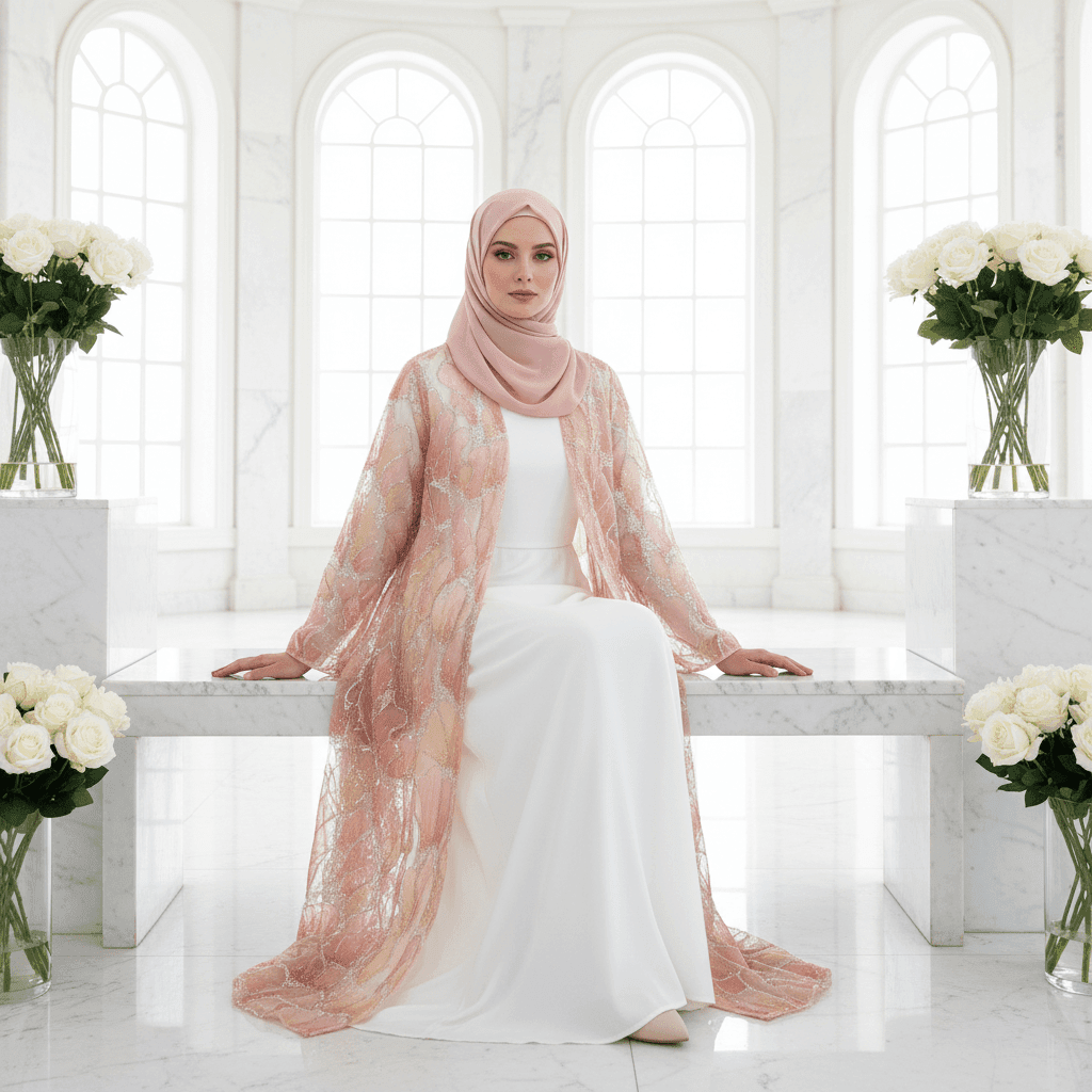 Petal Glow Hand-Embroidered Open Abaya — Secret Garden Series (MOA295) - A-1 Thread Vault