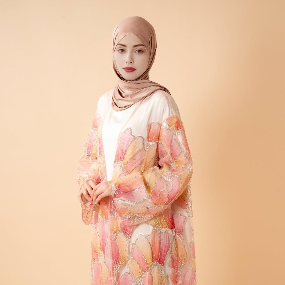 Petal Glow Hand-Embroidered Open Abaya — Secret Garden Series (MOA295) - A-1 Thread Vault