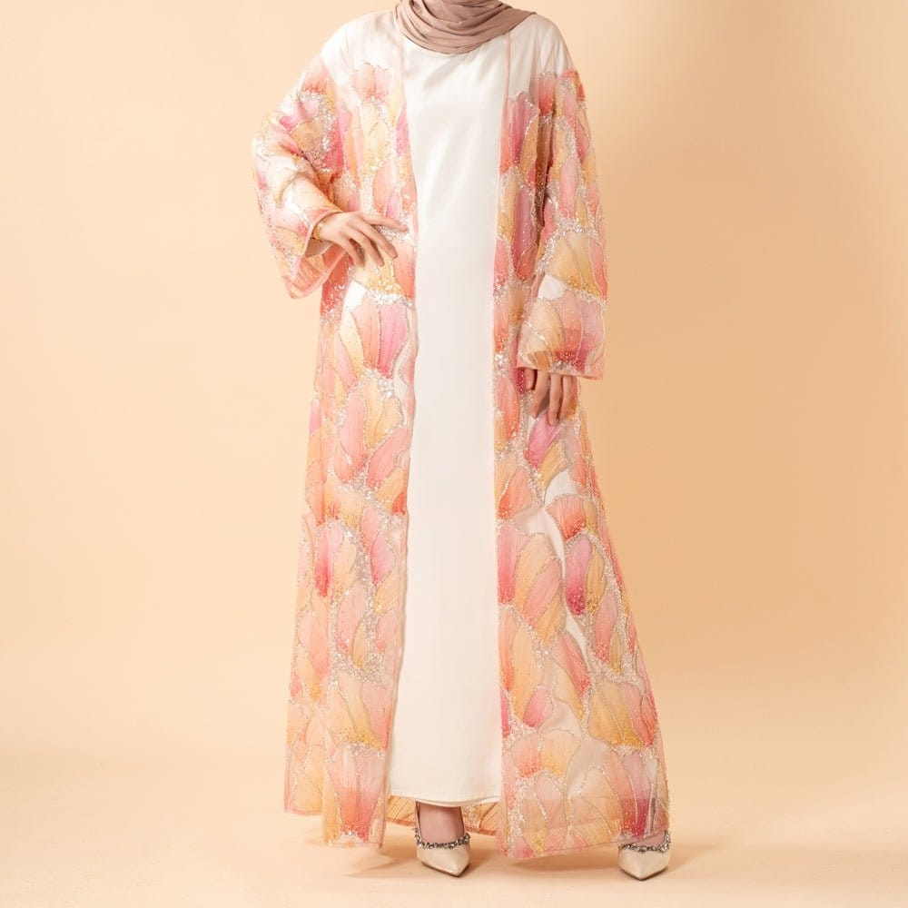 Petal Glow Hand-Embroidered Open Abaya — Secret Garden Series (MOA295) - A-1 Thread Vault