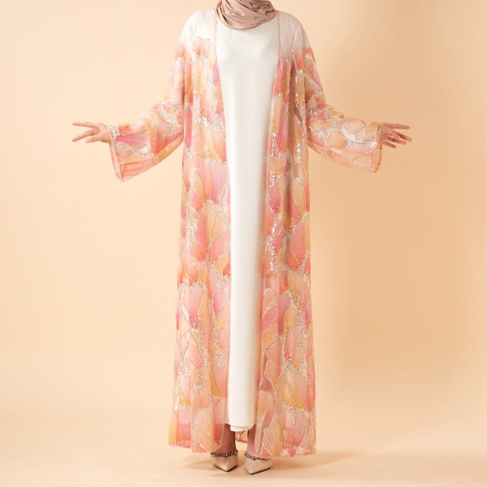 Petal Glow Hand-Embroidered Open Abaya — Secret Garden Series (MOA295) - A-1 Thread Vault