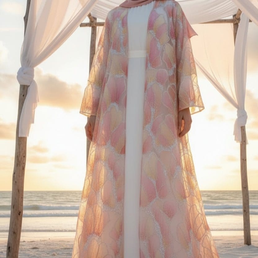 Petal Glow Hand-Embroidered Open Abaya — Secret Garden Series (MOA295) - A-1 Thread Vault