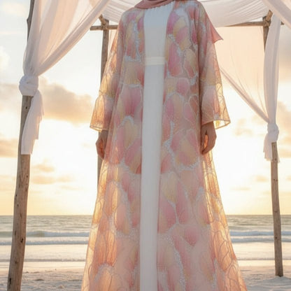 Petal Glow Hand-Embroidered Open Abaya — Secret Garden Series (MOA295) - A-1 Thread Vault