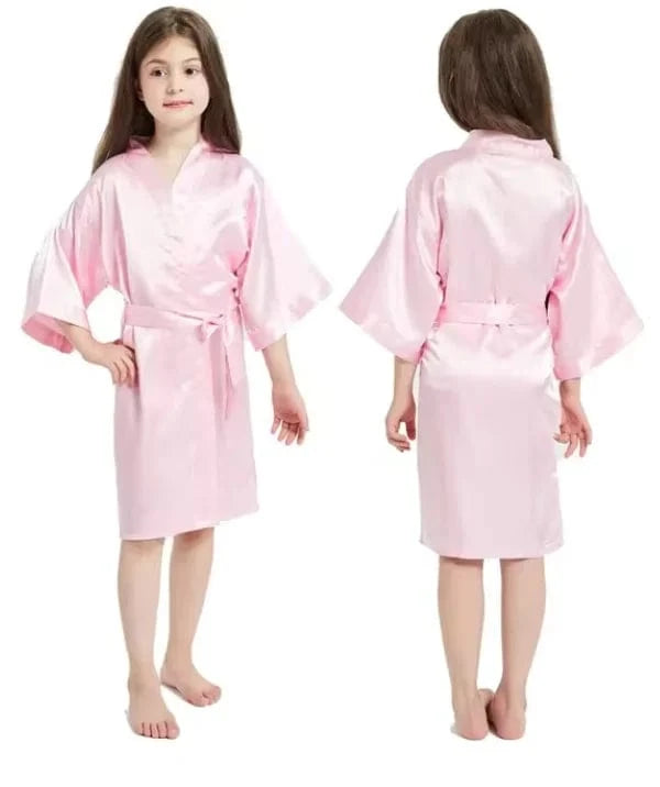 Pink Bathrobes for Girls Nightwear Satin Silk Kids Robes Summer Girl Nightgown Sleepwear Children Kimono Wedding Spa Party Dress - A-1 Thread Vault