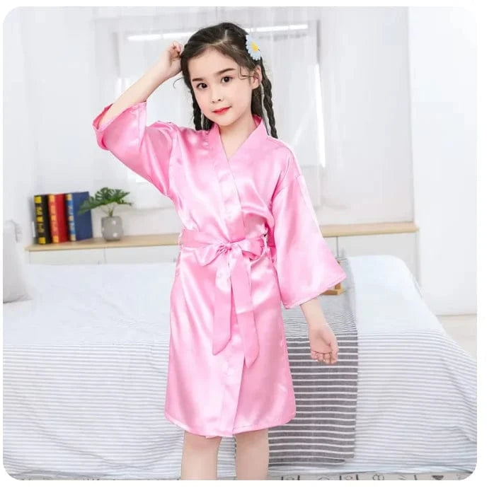 Pink Bathrobes for Girls Nightwear Satin Silk Kids Robes Summer Girl Nightgown Sleepwear Children Kimono Wedding Spa Party Dress - A-1 Thread Vault