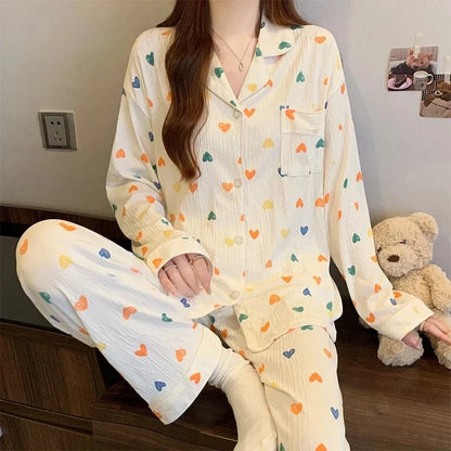 Pink Bow Tie Design Pajamas for Women Long Sleeve Top & Elastic Waist Pants Pajamas Set Harajuku Style Casual New Home Wear - A-1 Thread Vault