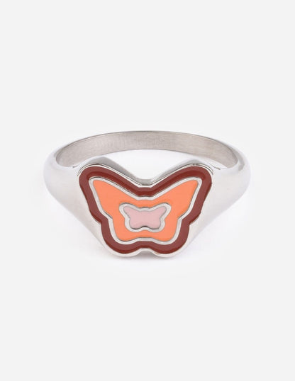 Pink Enamel Silver Butterfly Ring - A-1 Thread Vault