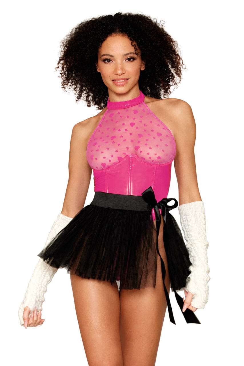 Pink Flocked Heart Teddy and Vinyl Bustier - A-1 Thread Vault