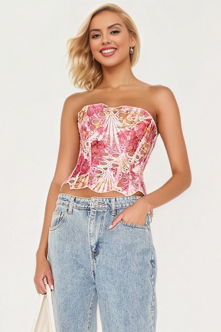 Pink Patterned Hollow Lace Corset - A-1 Thread Vault