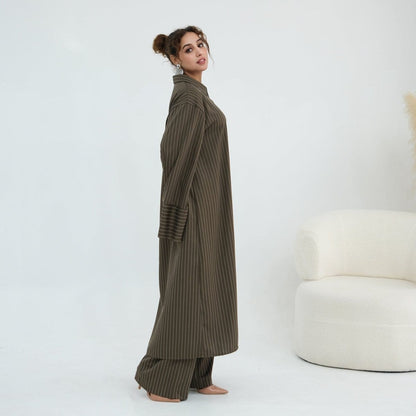 Pinstripe Oversized Shirt & Wide-Leg Trouser Set(MS452) - A-1 Thread Vault