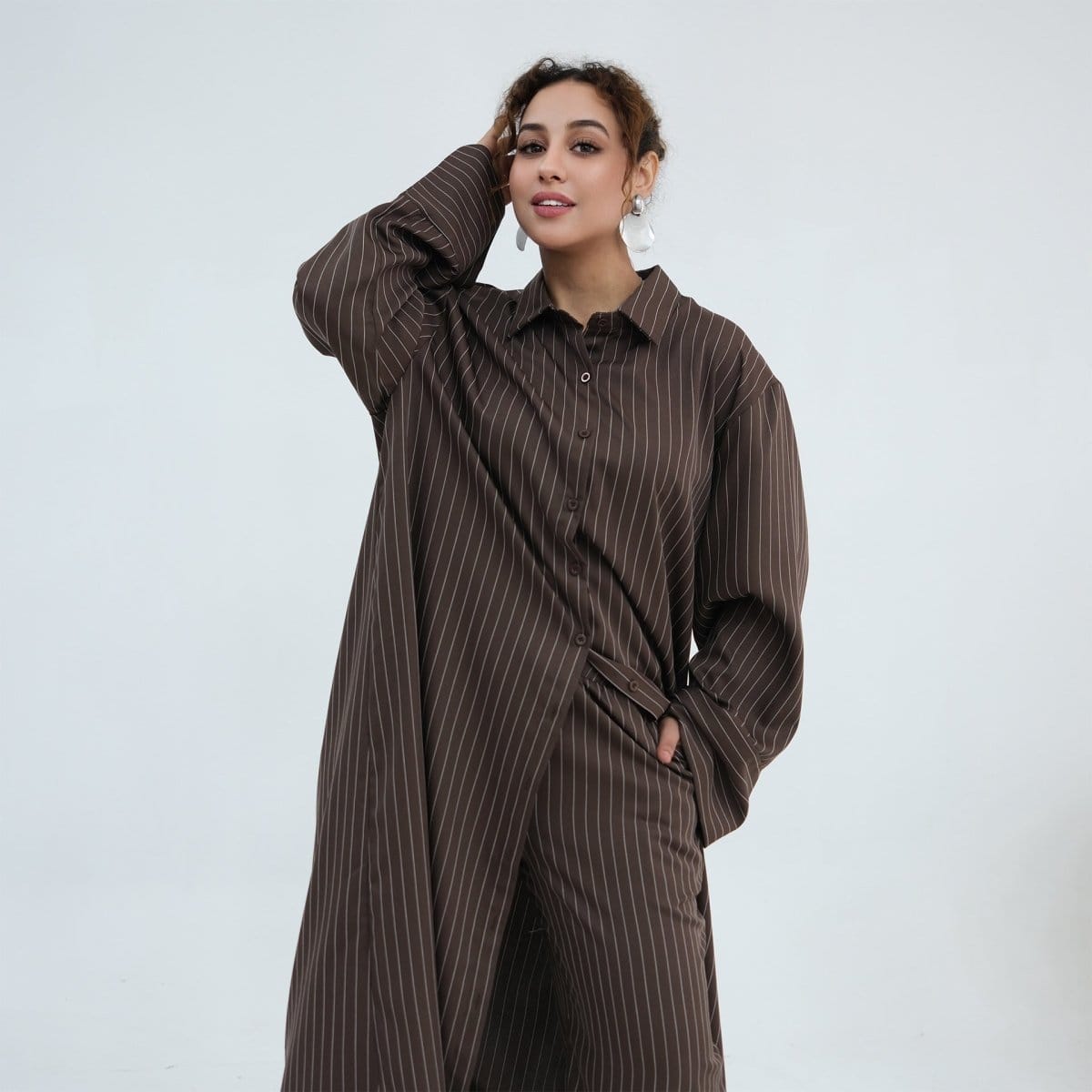 Pinstripe Oversized Shirt & Wide-Leg Trouser Set(MS452) - A-1 Thread Vault