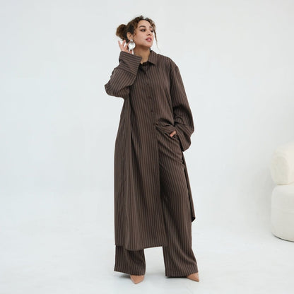 Pinstripe Oversized Shirt & Wide-Leg Trouser Set(MS452) - A-1 Thread Vault