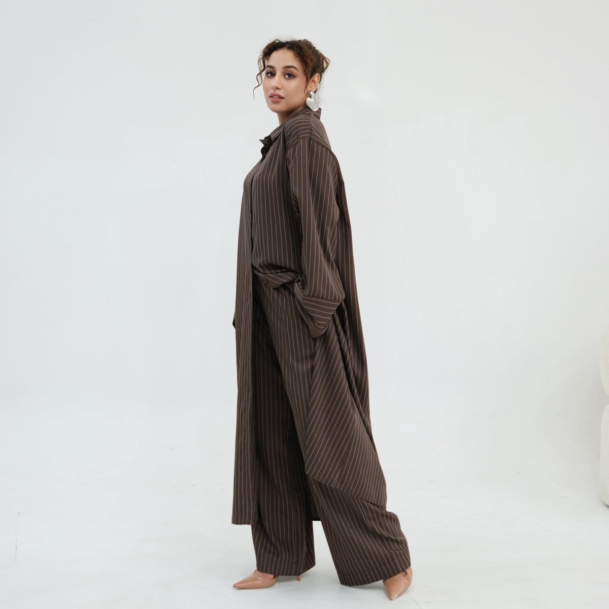 Pinstripe Oversized Shirt & Wide-Leg Trouser Set(MS452) - A-1 Thread Vault