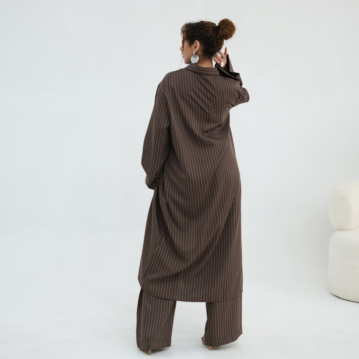 Pinstripe Oversized Shirt & Wide-Leg Trouser Set(MS452) - A-1 Thread Vault