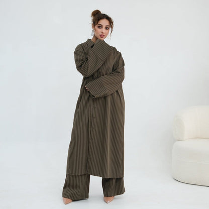 Pinstripe Oversized Shirt & Wide-Leg Trouser Set(MS452) - A-1 Thread Vault