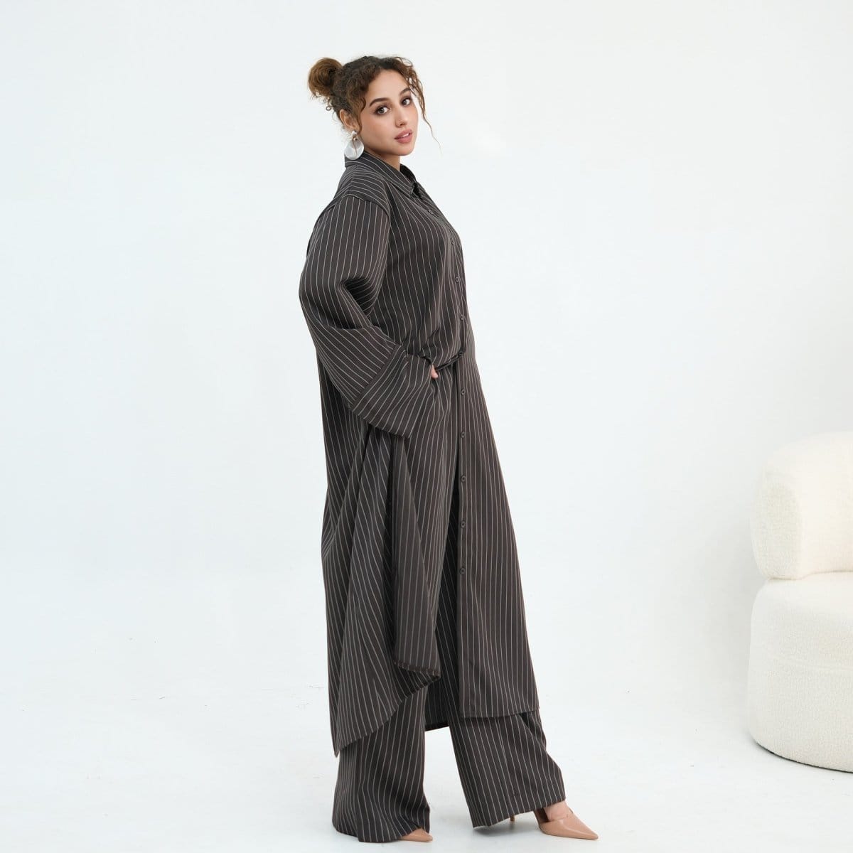 Pinstripe Oversized Shirt & Wide-Leg Trouser Set(MS452) - A-1 Thread Vault