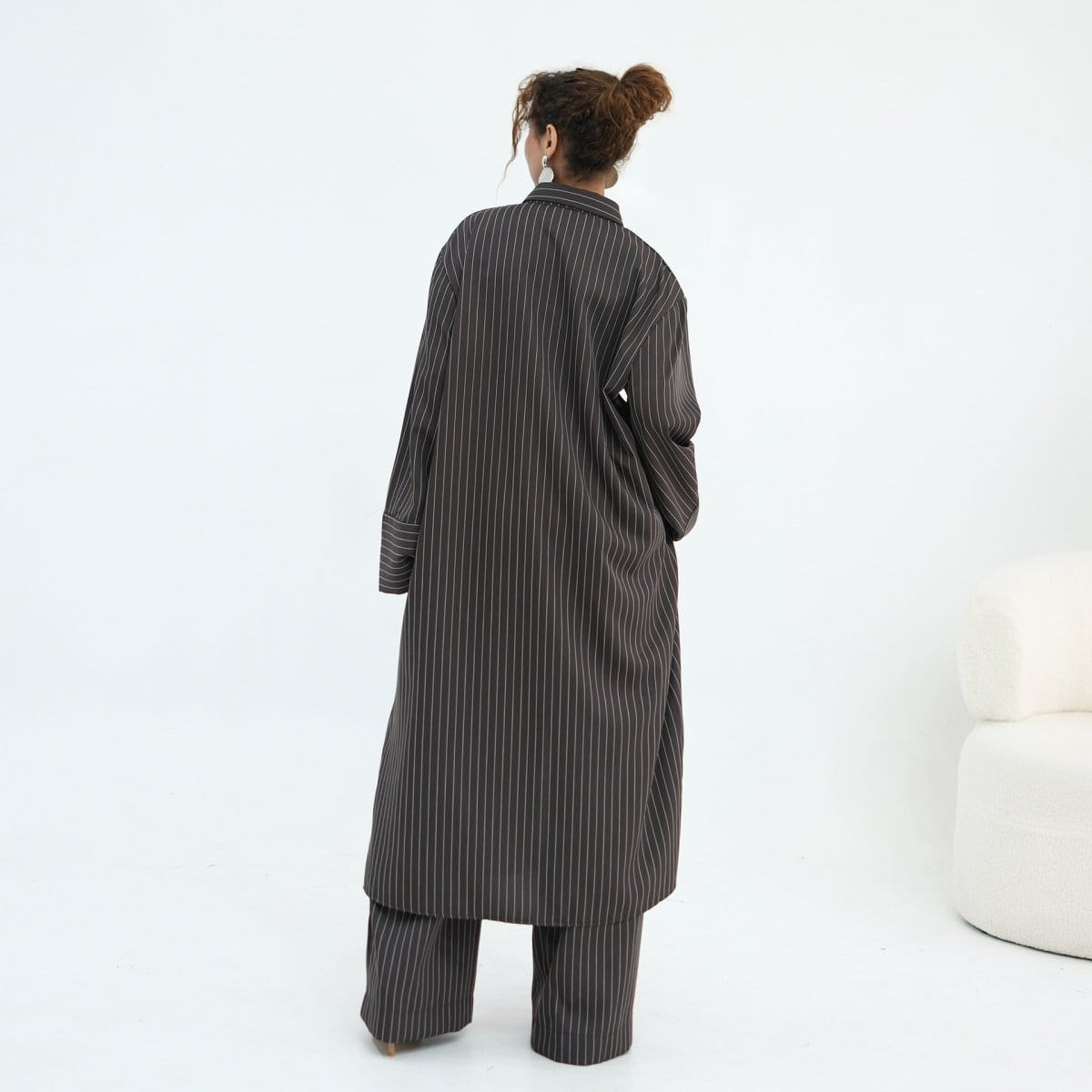 Pinstripe Oversized Shirt & Wide-Leg Trouser Set(MS452) - A-1 Thread Vault