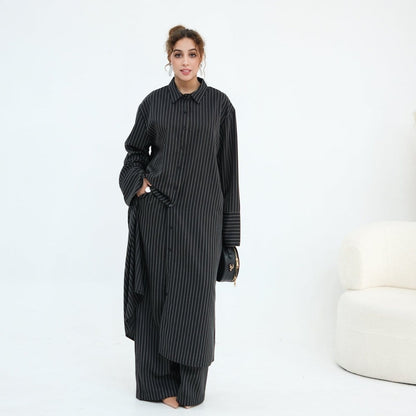 Pinstripe Oversized Shirt & Wide-Leg Trouser Set(MS452) - A-1 Thread Vault