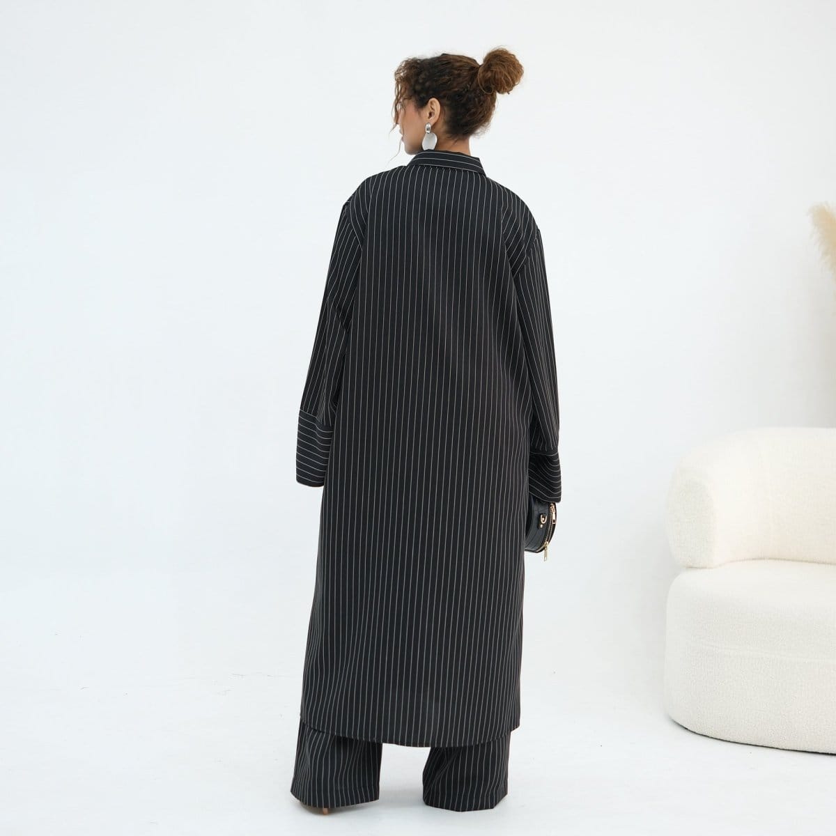 Pinstripe Oversized Shirt & Wide-Leg Trouser Set(MS452) - A-1 Thread Vault