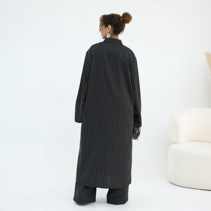 Pinstripe Oversized Shirt & Wide-Leg Trouser Set(MS452) - A-1 Thread Vault