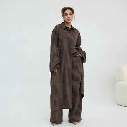 Pinstripe Oversized Shirt & Wide-Leg Trouser Set(MS452) - A-1 Thread Vault