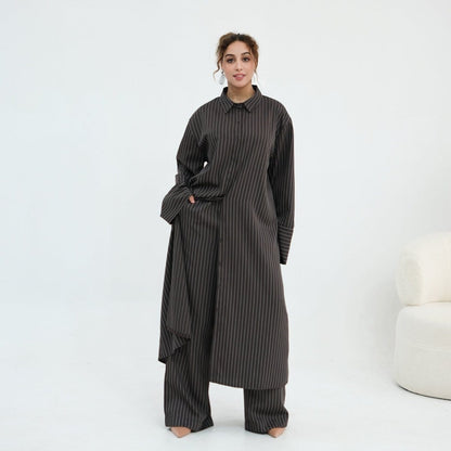 Pinstripe Oversized Shirt & Wide-Leg Trouser Set(MS452) - A-1 Thread Vault