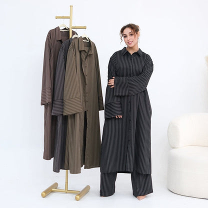 Pinstripe Oversized Shirt & Wide-Leg Trouser Set(MS452) - A-1 Thread Vault