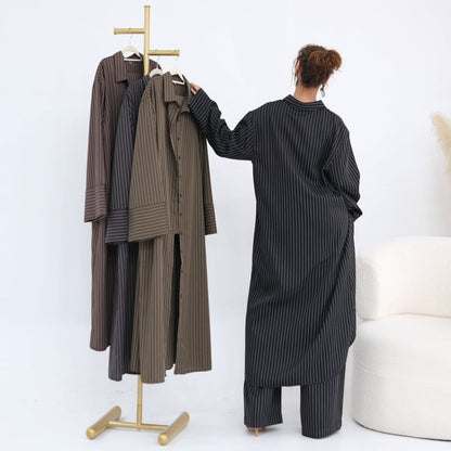 Pinstripe Oversized Shirt & Wide-Leg Trouser Set(MS452) - A-1 Thread Vault