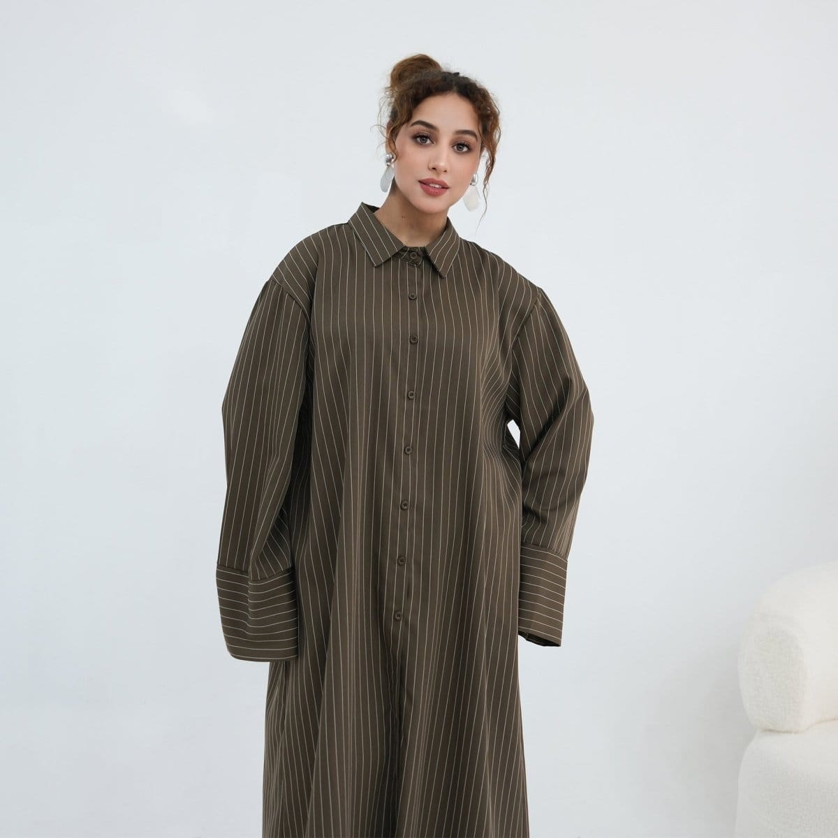 Pinstripe Oversized Shirt & Wide-Leg Trouser Set(MS452) - A-1 Thread Vault