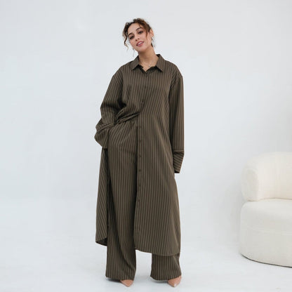Pinstripe Oversized Shirt & Wide-Leg Trouser Set(MS452) - A-1 Thread Vault