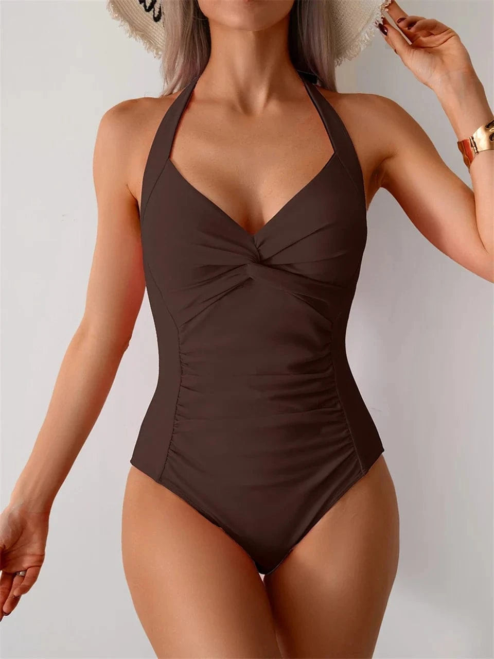 Plain Ruched Fashion Swimsuit Women 2025 One Piece Lace Up Swimwear Female Bathers Bathing Swimming Bodysuit Summer Beachwear - A-1 Thread Vault