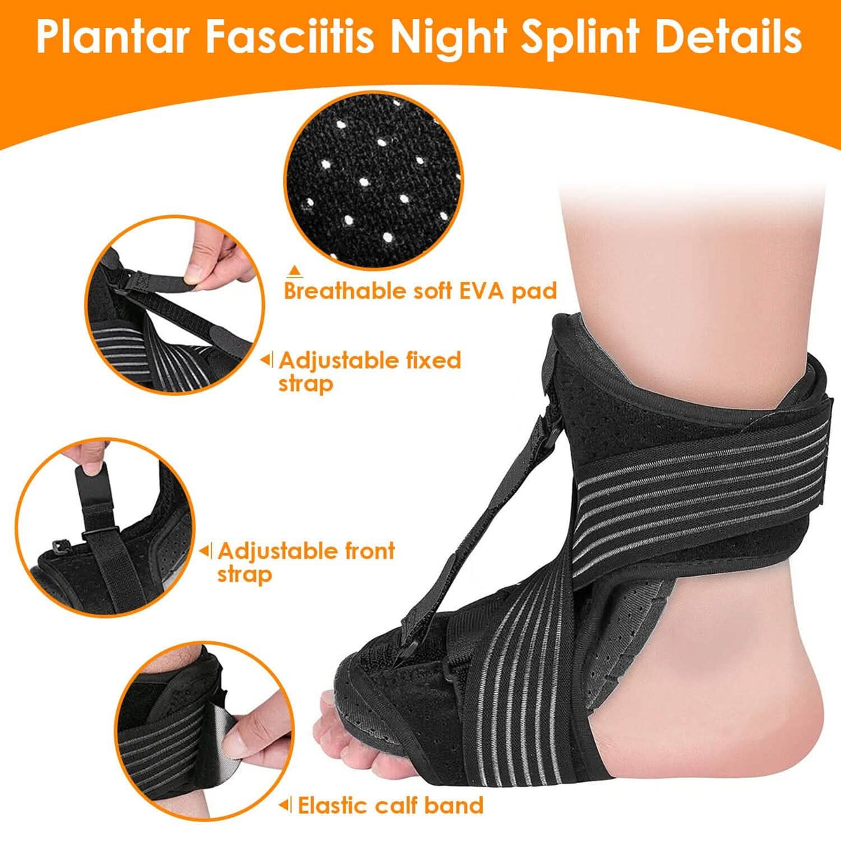 Plantar Fasciitis Night Splint Adjustable Foot Orthotic Brace - A-1 Thread Vault