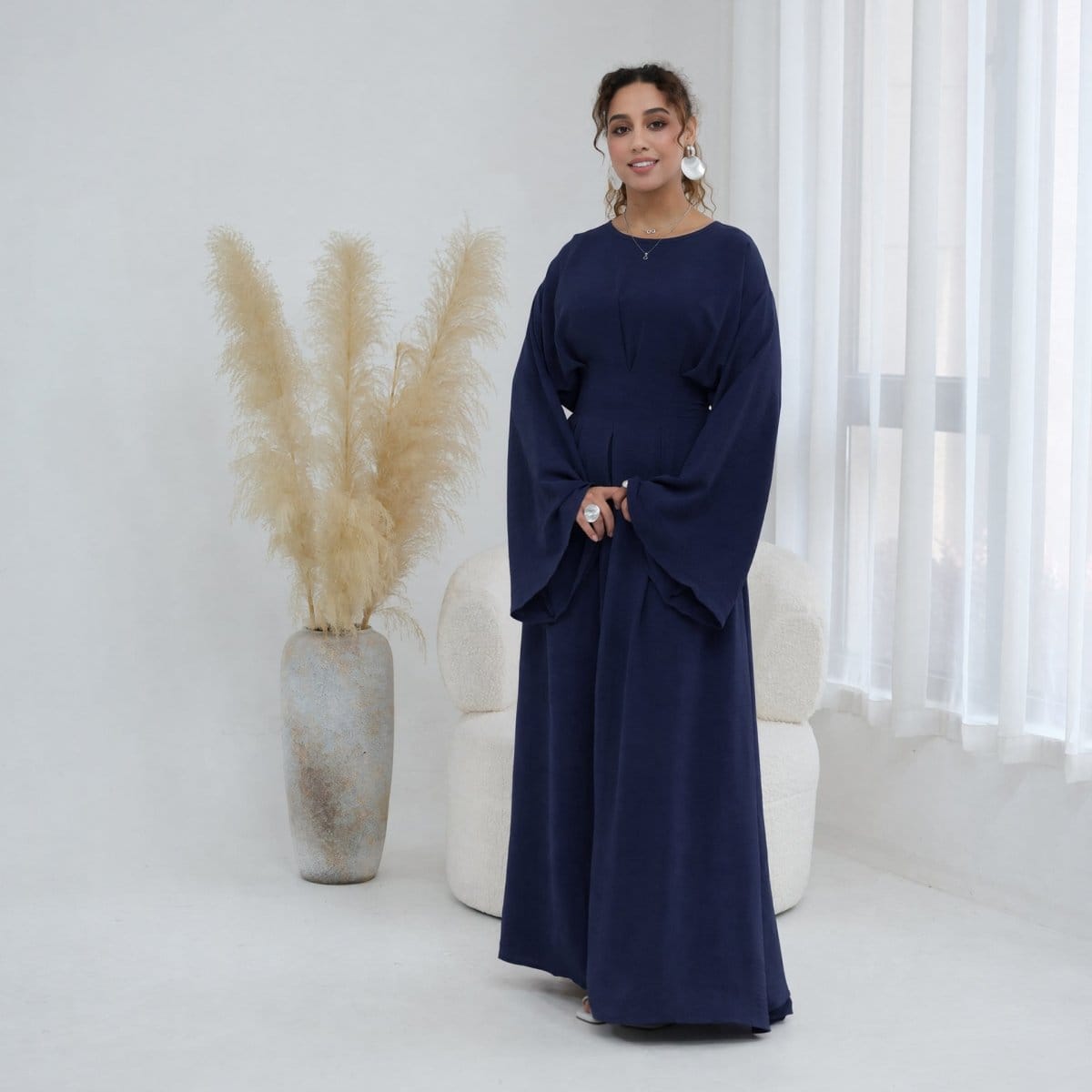 Pleated Batwing Sleeve Maxi Dress(MS453) - A-1 Thread Vault