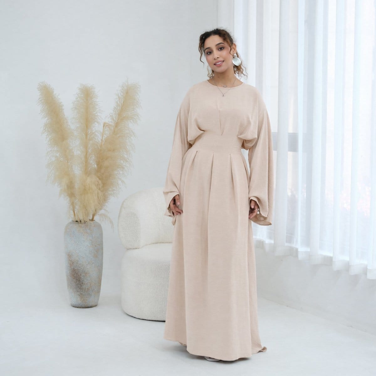 Pleated Batwing Sleeve Maxi Dress(MS453) - A-1 Thread Vault