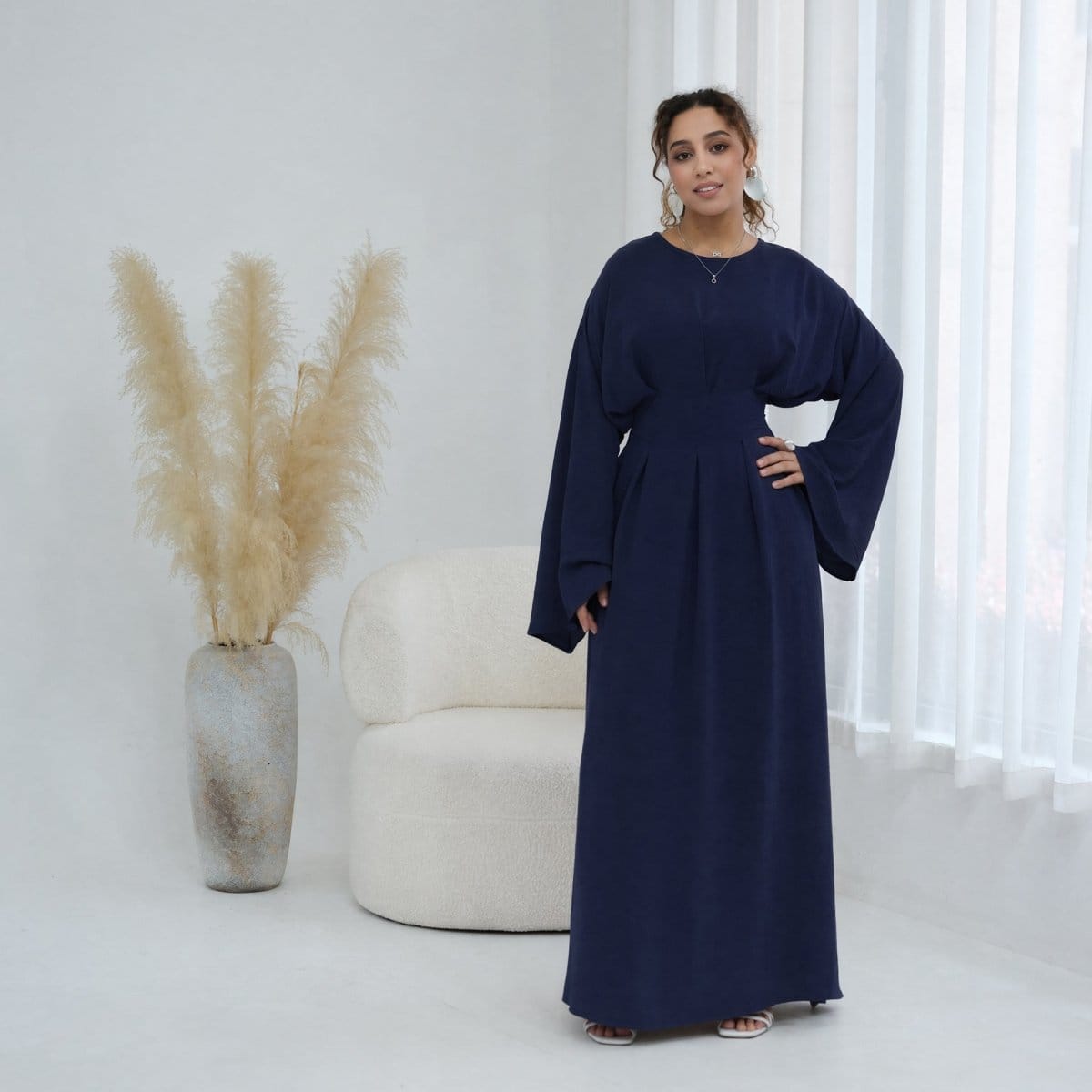 Pleated Batwing Sleeve Maxi Dress(MS453) - A-1 Thread Vault