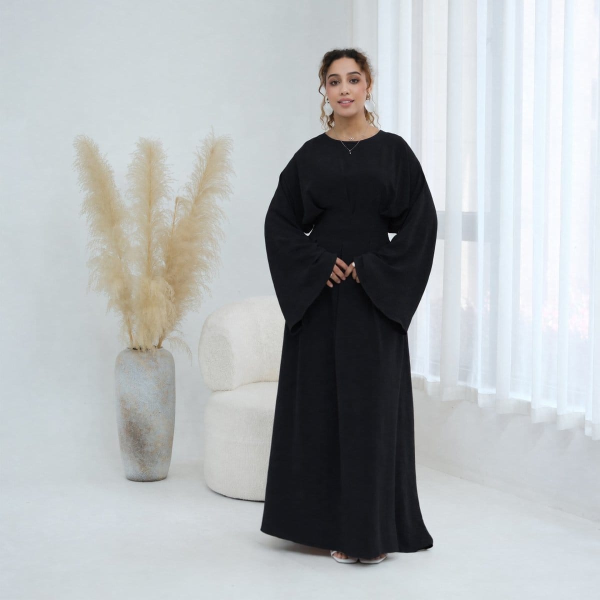 Pleated Batwing Sleeve Maxi Dress(MS453) - A-1 Thread Vault