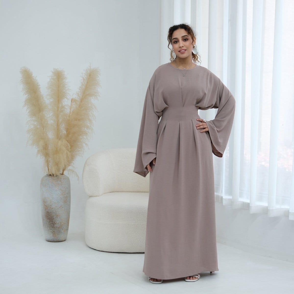 Pleated Batwing Sleeve Maxi Dress(MS453) - A-1 Thread Vault